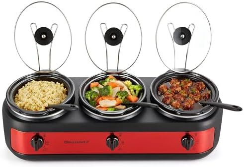 Triple Pot Buffet Server with Red Finish