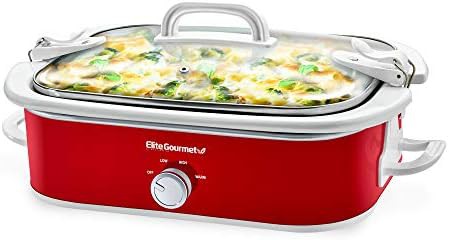 Red casserole stoneware slow cooker with locking lid