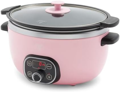 Pink ceramic six quart slow cooker