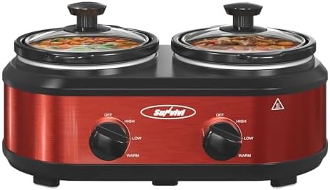Dual pot mini buffet server in red