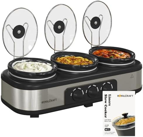 Triple buffet server with cooking liners