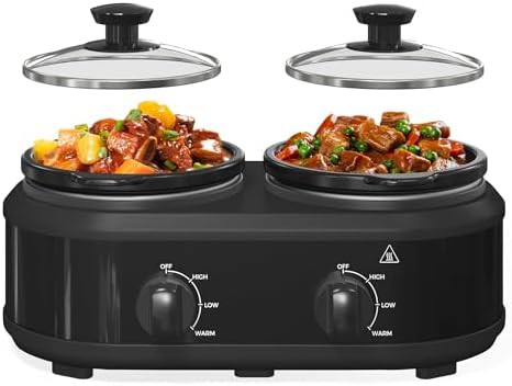 Dual pot portable black ceramic crock cooker