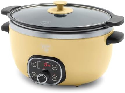 Yellow programmable ceramic six quart cooker