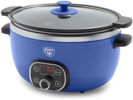 Blue programmable ceramic six quart cooker