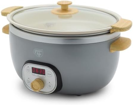 Gray ceramic six quart slow cooker