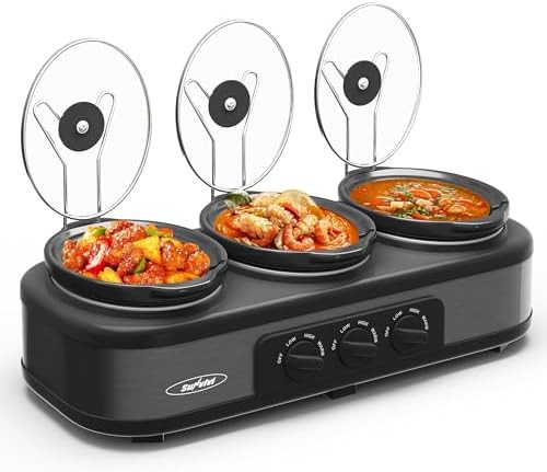 Triple ceramic buffet warmer in grey