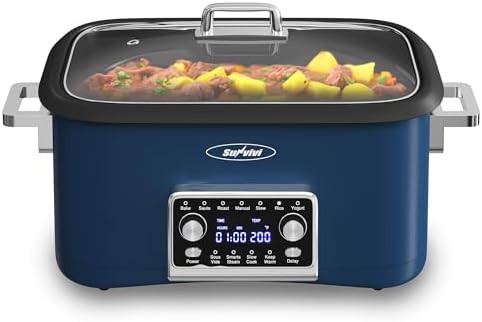 Programmable roaster oven with blue aluminum pot