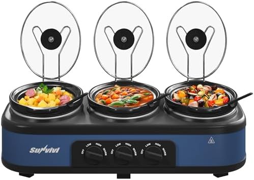 Manual triple pot cooker in blue