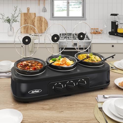 Triple pot buffet server in black
